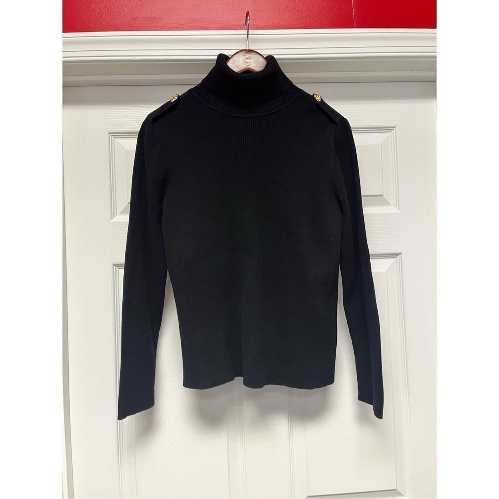 Lauren Ralph Lauren Black Ribbed Military Button Style Turtleneck Sweater sz XL